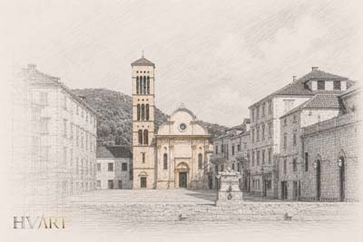 Hvar St. Stephan - Kirche im Skizzenstil